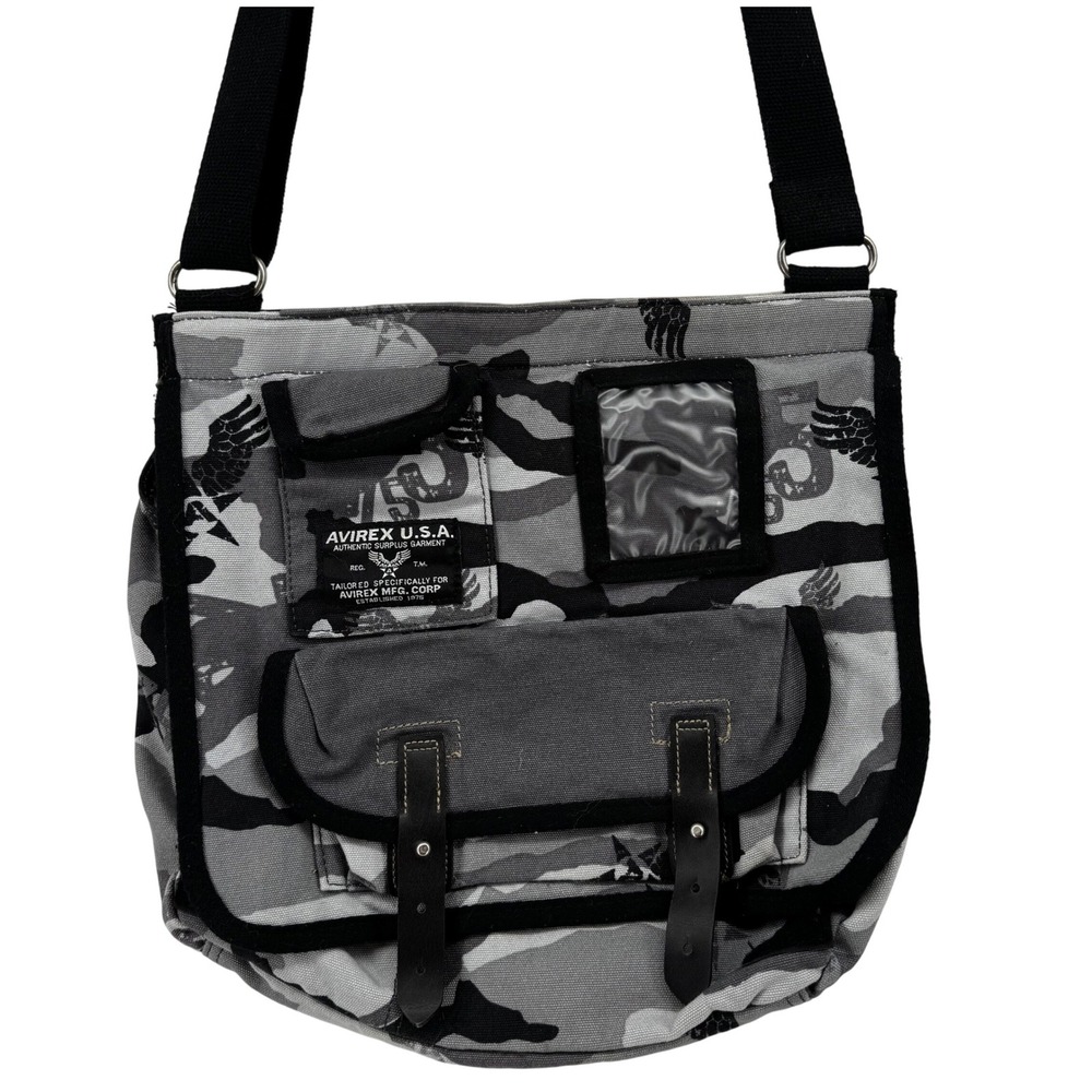 Vintage Avirex‎ USA Grey Camo Square Messenger Bag Canvas Crossbody Gorpcore